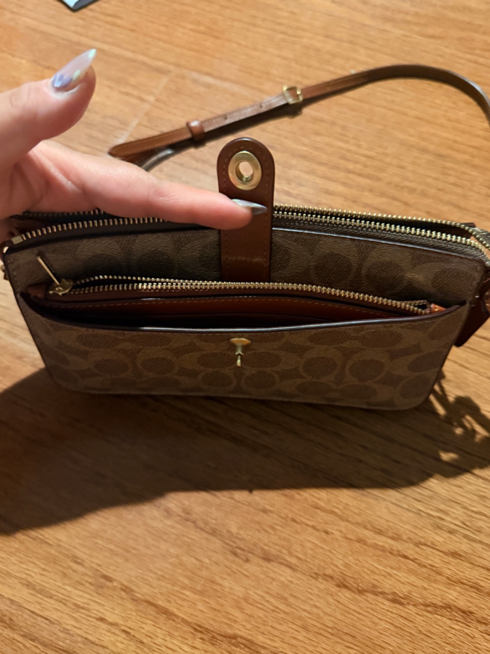 Coach Brown Signature Canvas Crossbody Bag with Tan Leather Trim - Picture 6 of 8